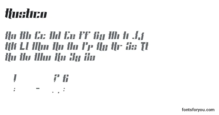 A fonte Rustico – alfabeto, números, caracteres especiais