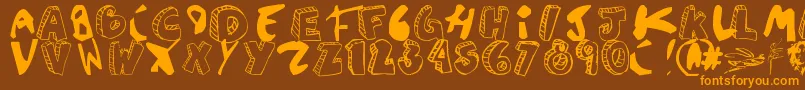 フォントAgustinasans – オレンジ色の文字が茶色の背景にあります。