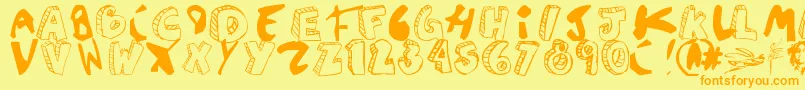 フォントAgustinasans – オレンジの文字が黄色の背景にあります。