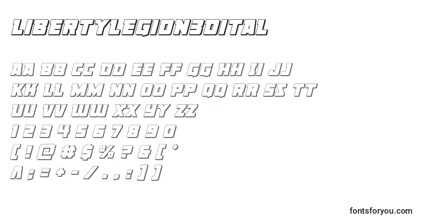 Czcionka Libertylegion3Dital – alfabet, cyfry, specjalne znaki