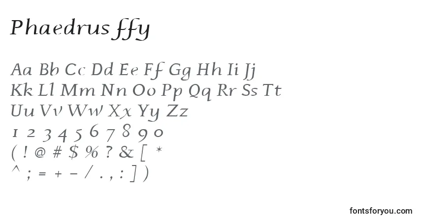 Czcionka Phaedrus ffy – alfabet, cyfry, specjalne znaki