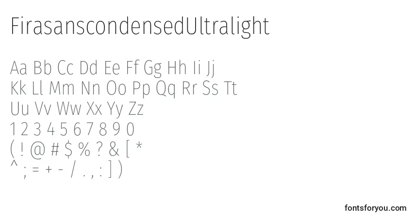 Czcionka FirasanscondensedUltralight – alfabet, cyfry, specjalne znaki