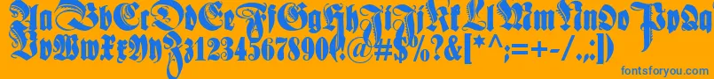 Schmale Anzeigenschrift Zier-Schriftart – Blaue Schriften auf orangefarbenem Hintergrund