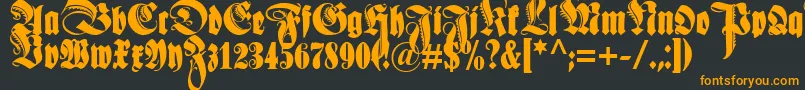 Schmale Anzeigenschrift Zier-Schriftart – Orangefarbene Schriften auf schwarzem Hintergrund