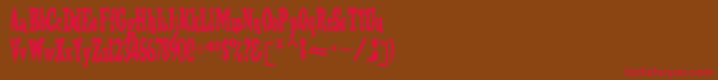 フォントTrojanRegular – 赤い文字が茶色の背景にあります。