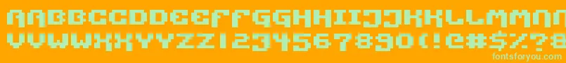 Pixtech Font – Green Fonts on Orange Background