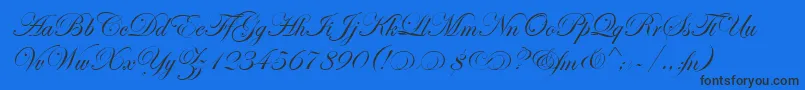 EdwardianScrAltItcTt-Schriftart – Schwarze Schriften auf blauem Hintergrund