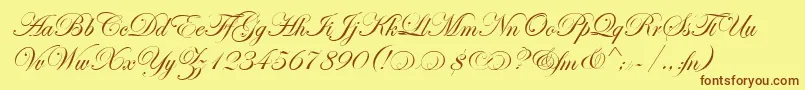 EdwardianScrAltItcTt-Schriftart – Braune Schriften auf gelbem Hintergrund