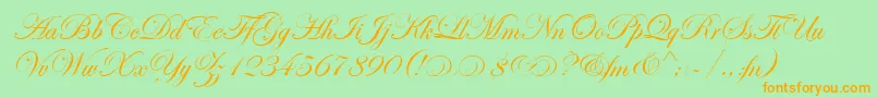 EdwardianScrAltItcTt-Schriftart – Orangefarbene Schriften auf grünem Hintergrund
