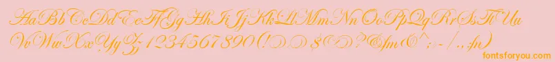 EdwardianScrAltItcTt-Schriftart – Orangefarbene Schriften auf rosa Hintergrund