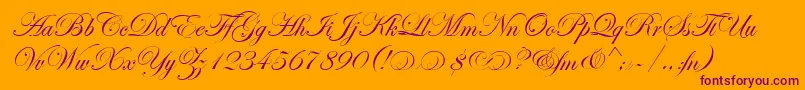 EdwardianScrAltItcTt-Schriftart – Violette Schriften auf orangefarbenem Hintergrund