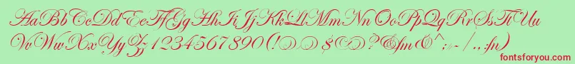 EdwardianScrAltItcTt-Schriftart – Rote Schriften auf grünem Hintergrund