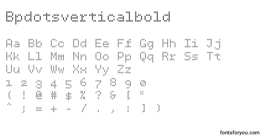 Шрифт Bpdotsverticalbold – алфавит, цифры, специальные символы