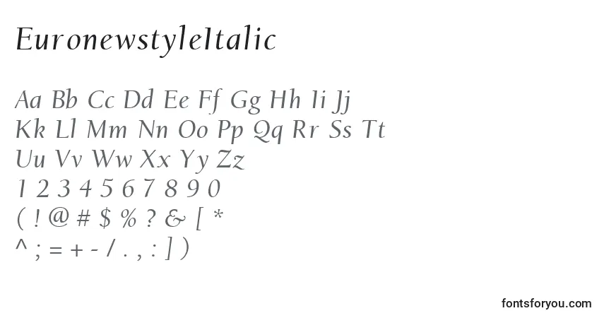 Schriftart EuronewstyleItalic – Alphabet, Zahlen, spezielle Symbole