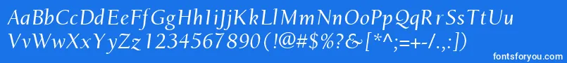 EuronewstyleItalic-Schriftart – Weiße Schriften auf blauem Hintergrund