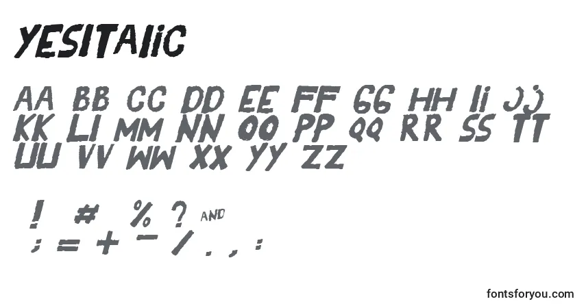 Czcionka YesItalic – alfabet, cyfry, specjalne znaki