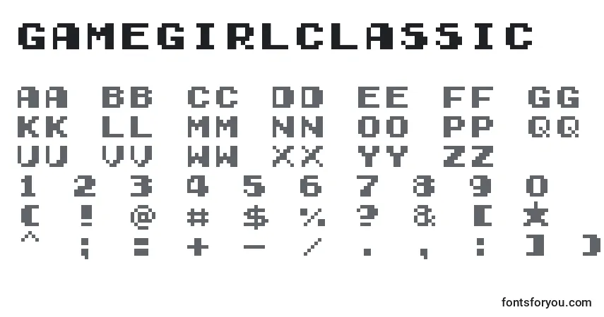 Czcionka GamegirlClassic – alfabet, cyfry, specjalne znaki