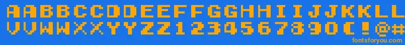 GamegirlClassic-Schriftart – Orangefarbene Schriften auf blauem Hintergrund