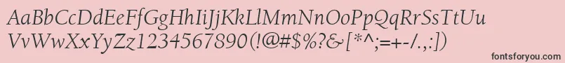 ItcBerkeleyOldstyleLtBookItalic-fontti – mustat fontit vaaleanpunaisella taustalla