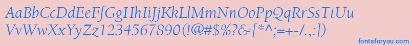 ItcBerkeleyOldstyleLtBookItalic-fontti – siniset fontit vaaleanpunaisella taustalla