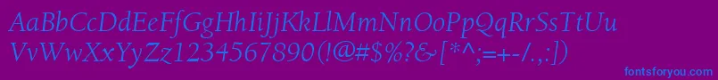 フォントItcBerkeleyOldstyleLtBookItalic – 紫色の背景に青い文字