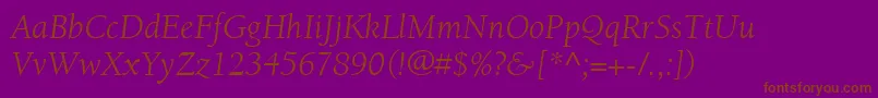 ItcBerkeleyOldstyleLtBookItalic-Schriftart – Braune Schriften auf violettem Hintergrund