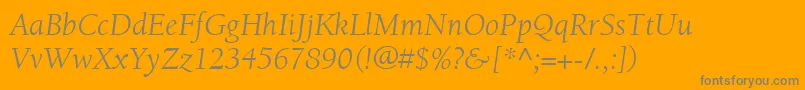 Saiba mais sobre a fonte ItcBerkeleyOldstyleLtBookItalic Fonte ItcBerkeleyOldstyleLtBookItalic – fontes cinzas em um fundo laranja