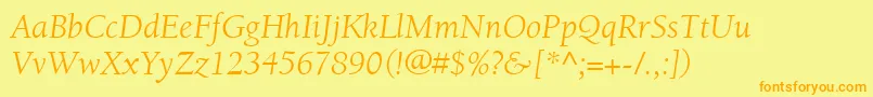 ItcBerkeleyOldstyleLtBookItalic-fontti – oranssit fontit keltaisella taustalla