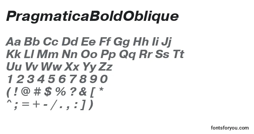 Schriftart PragmaticaBoldOblique – Alphabet, Zahlen, spezielle Symbole