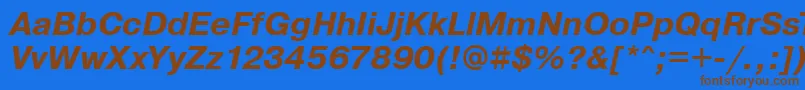 フォントPragmaticaBoldOblique – 茶色の文字が青い背景にあります。