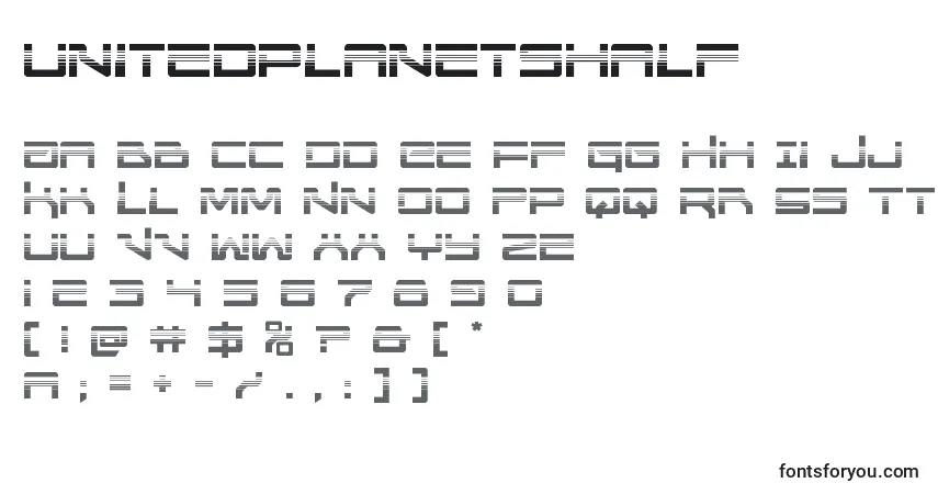 Шрифт Unitedplanetshalf – алфавит, цифры, специальные символы