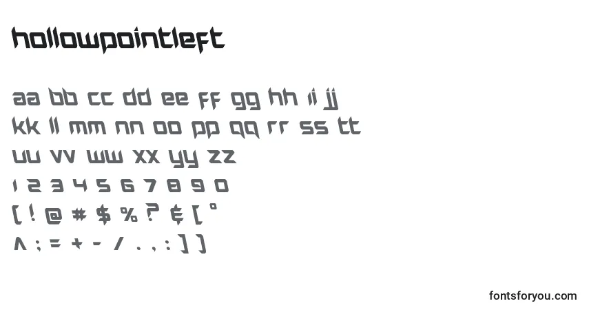 Hollowpointleft-fontti – aakkoset, numerot, erikoismerkit