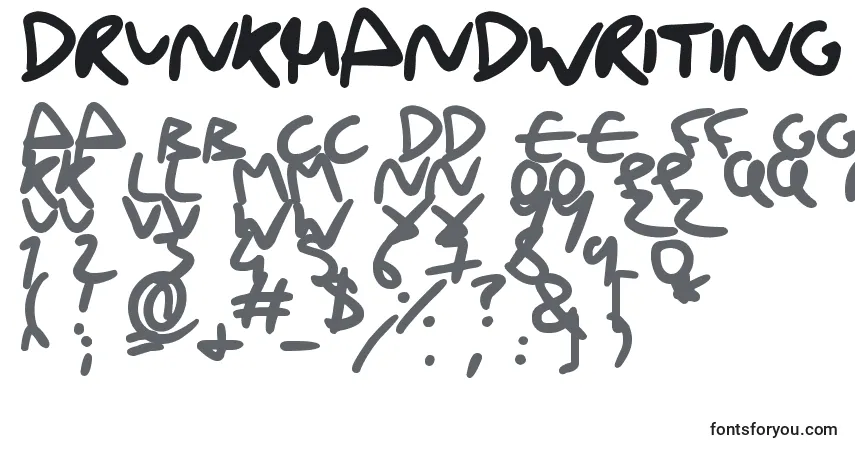 A fonte DrunkHandwriting – alfabeto, números, caracteres especiais