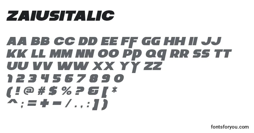 Schriftart ZaiusItalic – Alphabet, Zahlen, spezielle Symbole