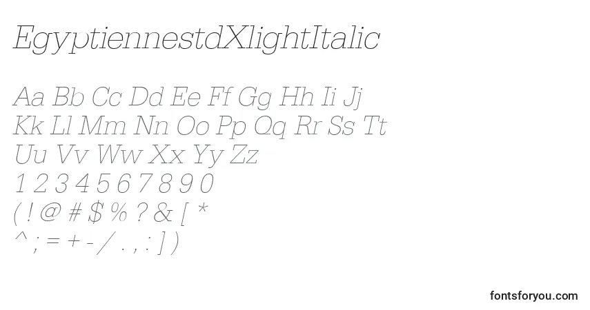 A fonte EgyptiennestdXlightItalic – alfabeto, números, caracteres especiais