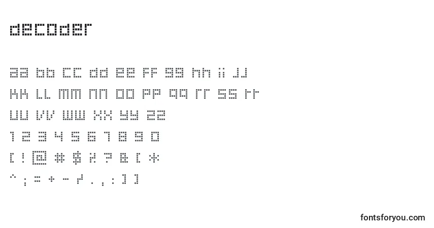 Czcionka Decoder – alfabet, cyfry, specjalne znaki