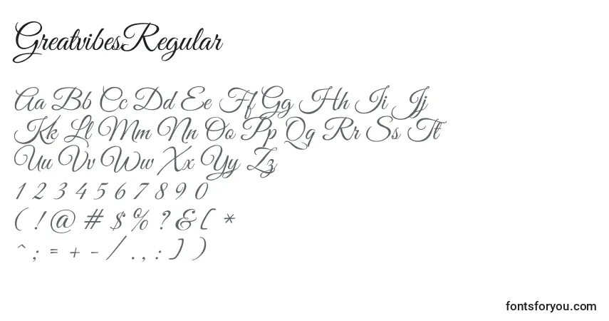 Czcionka GreatvibesRegular – alfabet, cyfry, specjalne znaki