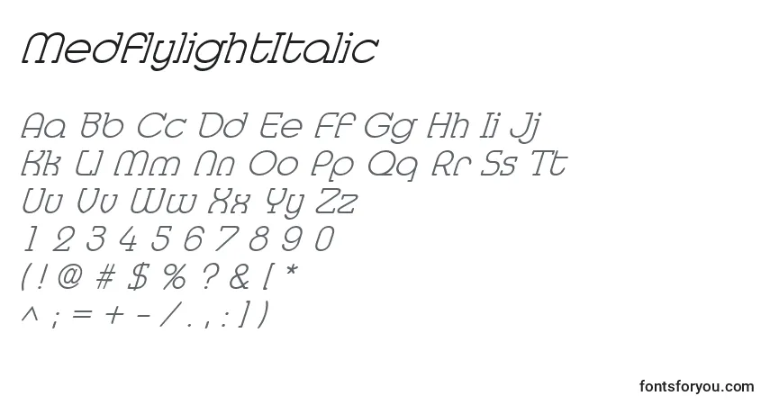 A fonte MedflylightItalic – alfabeto, números, caracteres especiais