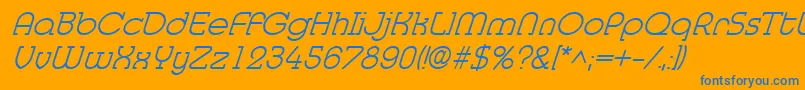 MedflylightItalic-Schriftart – Blaue Schriften auf orangefarbenem Hintergrund