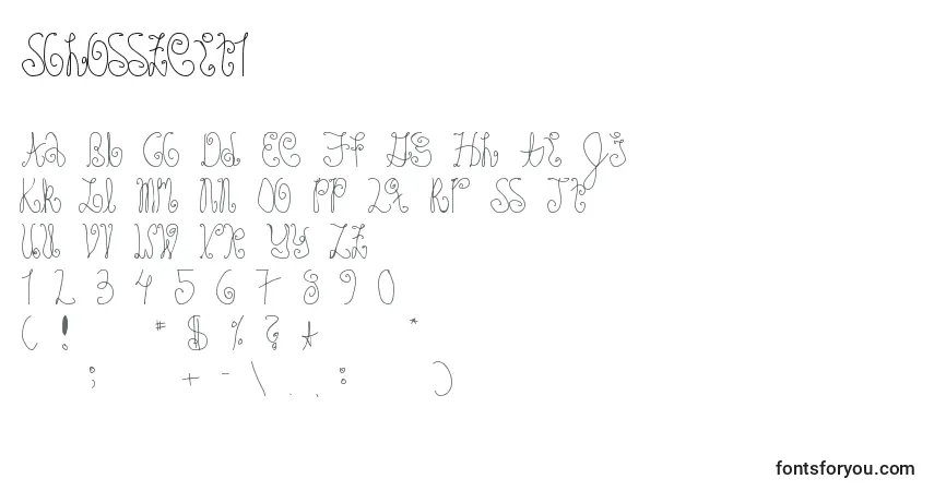 Czcionka Schosszeit1 – alfabet, cyfry, specjalne znaki
