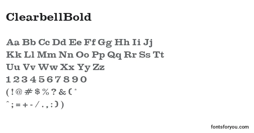 Шрифт ClearbellBold – алфавит, цифры, специальные символы