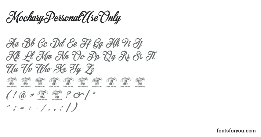Czcionka MocharyPersonalUseOnly – alfabet, cyfry, specjalne znaki