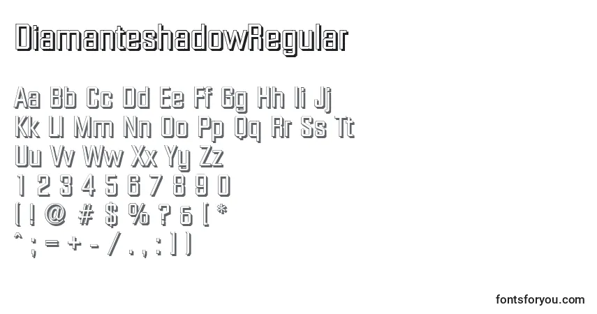 Czcionka DiamanteshadowRegular – alfabet, cyfry, specjalne znaki
