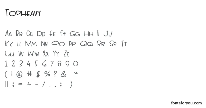 Czcionka Topheavy – alfabet, cyfry, specjalne znaki