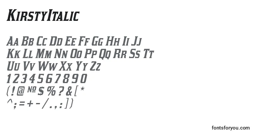 Шрифт KirstyItalic – алфавит, цифры, специальные символы