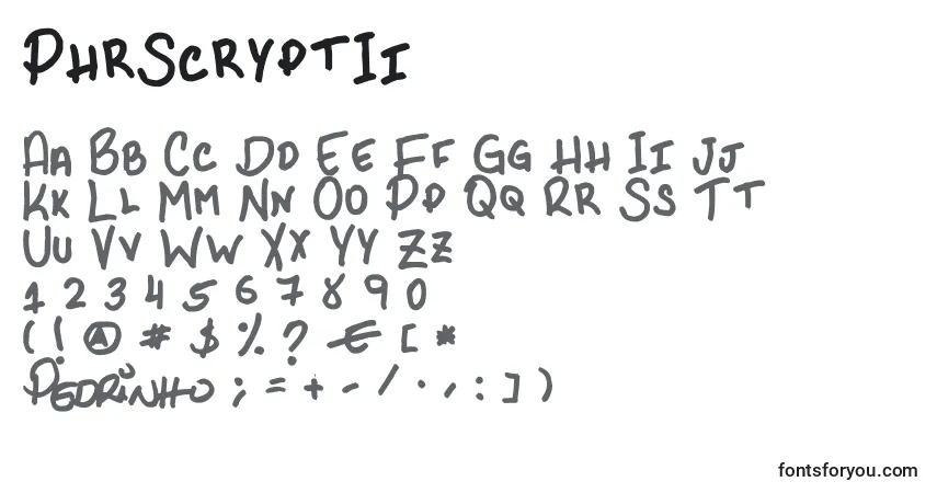 Czcionka PhrScryptIi – alfabet, cyfry, specjalne znaki