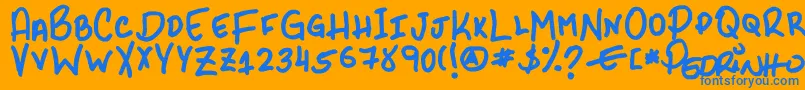 PhrScryptIi-Schriftart – Blaue Schriften auf orangefarbenem Hintergrund