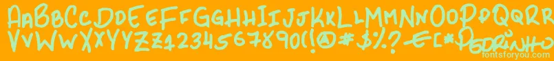 PhrScryptIi-Schriftart – Grüne Schriften auf orangefarbenem Hintergrund