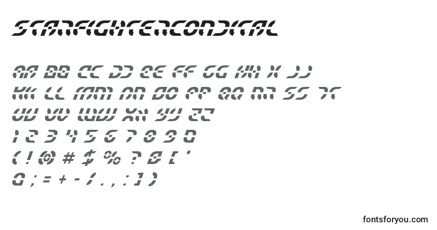Schriftart Starfightercondital – Alphabet, Zahlen, spezielle Symbole