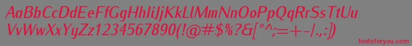 More about IwonacondmediumItalic Font IwonacondmediumItalic Font – Red Fonts on Gray Background